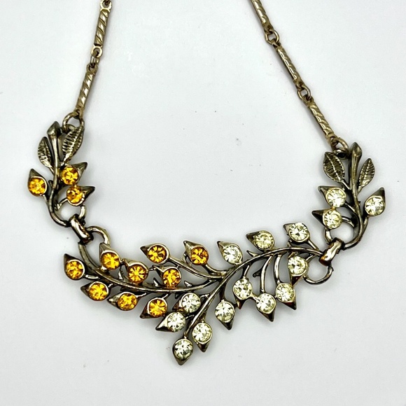 Vintage Coro Signed Gold Yellow Rhinestones adjustable Necklace - Picture 2 of 7